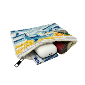 Monedero con cuentas Ocean Sunrise, Bolso de mano con diseño de delfín y onda, Bolso de arte marino con lentejuelas, Pequeño bolso de playa azul, Regalo para resort y viajes, Cremallera grande - Product Image 3