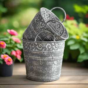 Rustic Galvanized Metal Planter Oval <b>Container</b> With Red Handles For Flower Green Plant Desktop Use Durable Vintage Style - Product Image 3