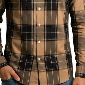 Camisa de Franela a Cuadros Negra y Marrón Personalizada para Hombre, Manga Larga, con Botones, Estilo Casual, Tela Suave Cepillada, Ropa de Calle para Exteriores - Product Image 5