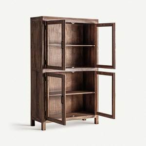 Modern Durable Solid Mango Wood Display Cabinet with Glass Doors and Iron Handles Home Furniture <b>Storage</b> Unit - Product Image 3