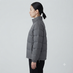 Women's Gray Stand Collar Puffer Jacket Lightweight Polyester Windproof Casual Zipper Closure Regular Fit Winter Wear - Product Image 4