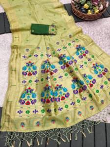 Sari en coton Muga vert doux et pur avec broderie Meenakari, tenue ethnique pour femme, idéal pour mariage, festival, ou usage quotidien - Product Image 6