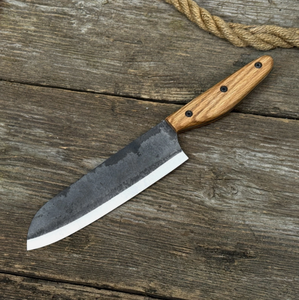 Couteau de cuisine de chef de 13 pouces, fabriqué à la main en acier haute teneur en carbone, avec manche en bois naturel et étui en cuir - Product Image 6