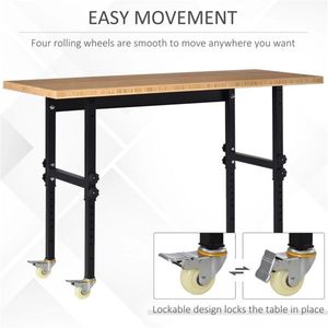 59\" Height Adjustable Garage Workbench with Wheels Bamboo Tabletop Durable Workstation Tool Table for Woodworking - Product Image 5