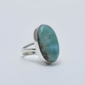 Anillo de Larimar Genuino, Plata de Ley 925, Anillo de Compromiso con Gema Ovalada de Larimar, Joyería de Larimar Azul, Regalo de Aniversario - Product Image 4