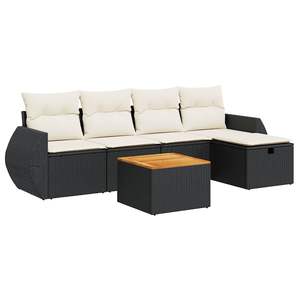 Ensemble de canapé de jardin à pieds réglables en rotin PE noir, 6 pièces, confortable et élégant, mobilier d'extérieur - Product Image 2