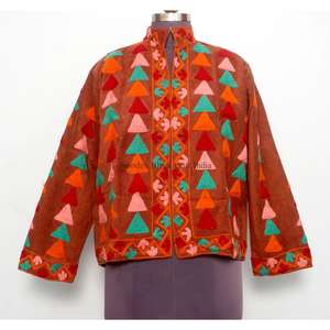 Chaqueta de algodón cotrize hecha a mano, ecológica, de estilo playero, para invierno, informal, para mujer, con cierre de botones y bordado floral. - Product Image 1