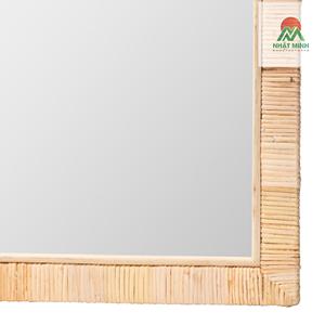 Bandeja rectangular de ratán con marco de madera. Espejo de pared para la sala de estar, dormitorio o pasillo. Espejo de cuerpo entero. - Product Image 2