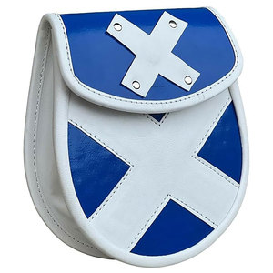 Traje Escocés Highland de Cuero Vegano Blanco con Cruz Escocesa Azul y Sporran con Cadena - ¡El Más Vendido! - Product Image 1