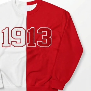 Women's Red And <b>White</b> Asymmetric Crew Neck Sweatshirt With Embroidered Logo Full Sleeve <b>Knitted</b> Cotton Autumn Wear - Product Image 5