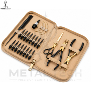 Premium Hair Extension Application Kit With Gold Finish Installation <b>Tools</b> Hair Sectioning Clips Pulling Needle and Luxury Carry - Product Image 5