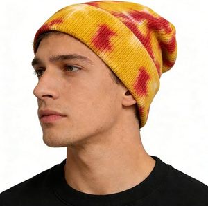 Custom Design Keep Warm Tie-dye 100% Cotton Bows & Camouflage Two-Tone Beanie for Winter Men Women <b>Beach</b> - Product Image 2