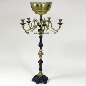 Candélabre de table 5 bras en fer finition argentée avec chaîne en cristal, sans flamme, pour mariages, Noël et événements - Product Image 6