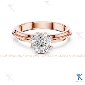 Anillo de compromiso solitario con diamante cultivado en laboratorio, corte redondo, E VVS2, certificado IGI, en oro macizo con engaste de corona, estilo filigrana vintage. - Product Image 5
