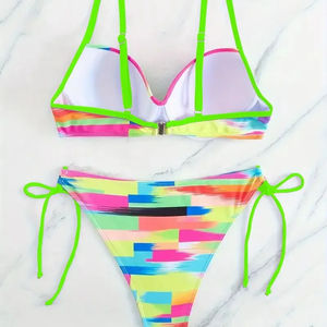 Bikini Sexy a Rayas Horizontales Coloridas, Traje de Baño Moderno para Mujer, Ropa de Playa Cómoda, Conjunto de Bikini - Product Image 4