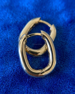 Pendientes de Aro Ovalados Semigruesos de Oro de 14K, Aros Minimalistas Gruesos y Alargados, Pendientes Geométricos Medianos en Forma de U, Aros para Uso Diario - Product Image 5