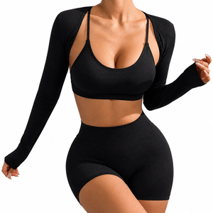 Women Open Front Long Sleeve Shrug Cropped <b>Bolero</b> <b>Top</b> Yoga Workout Fitness Sportswear Stretch Activewear Custom Design Seamless - Product Image 5