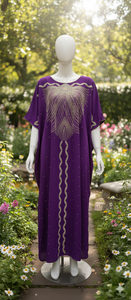 ชุดจาลาบียะห์สีม่วงสไตล์โมร็อกโกแบบดั้งเดิมพร้อมงานปักลายเงินประณีต – ชุดราตรีดีไซน์เนอร์ระดับพรีเมียมสำหรับผู้หญิง - Product Image 2