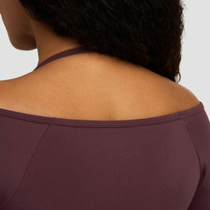 Manufacturer Workout Tight <b>Top</b> Women <b>Off</b> <b>Shoulder</b> Deep Neck Pattern Activewear Sports Training <b>Long</b> <b>Sleeve</b> Thumb Hole <b>Top</b> - Product Image 4