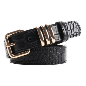 Ceinture en cuir de vache marron et noir avec boucle rectangulaire dorée, style décontracté, ceinture en cuir durable - Product Image 5