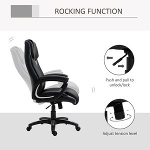 Sedia da Ufficio Ergonomica Direzionale in Pelle PU con Schienale Alto, Girevole a 360°, Altezza Regolabile, Nera, con Funzione Basculante - Product Image 5