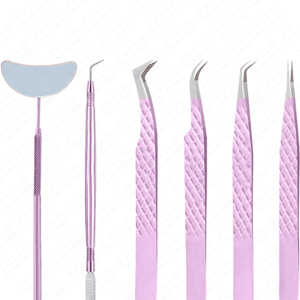 Custom Logo <b>Pink</b> Eyelash Tweezers Set Stainless Steel Volume Tip Lash Extension <b>Tools</b> Private Label Wholesale <b>Kit</b> - Product Image 6