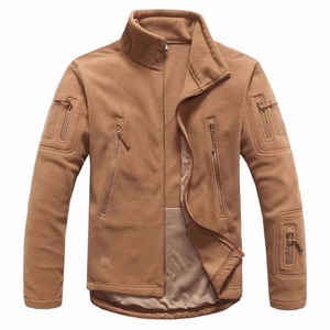 Custom Multi Pocket Utility Fleece Jacket Men Olive Green Tan Tactical <b>Stand</b> Collar Full Zip Up Outdoor Thermal Warm Coat - Product Image 4