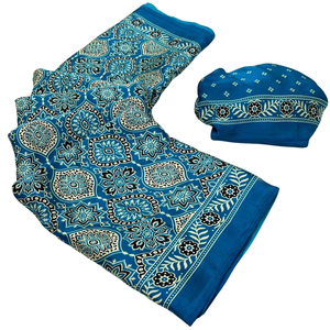 Sari de crepé satinado Ajrakh estampado para mujer |   Ropa Étnica Ligera para Bodas, Fiestas y Ocasiones Festivas con Accesorios - Product Image 2