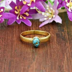 Wholesale Natural Blue Copper <b>Turquoise</b> 18K Gold Vermeil 925 Sterling Silver Vintage Boho Statement Gemstone <b>Rings</b> for Women - Product Image 3