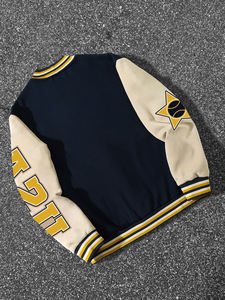 Veste universitaire vintage personnalisée en patchwork brodé coupe-vent, veste Letterman personnalisée unisexe en laine et cuir - Product Image 2