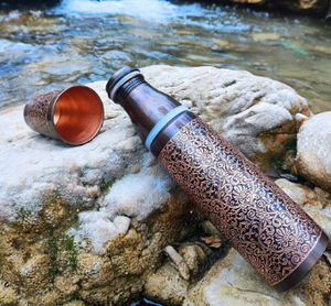 Sleek Polished Finish Tri Texture Copper <b>Flask</b> Set For Wellness Eco Friendly Dimpled Copper Hydration Drinkware - Product Image 6