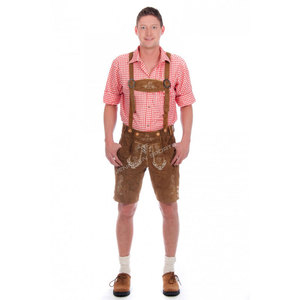 Elegantes pantalones cortos bávaros de cuero para hombre con detalles bordados, estilo casual, con botones, ecológicos, tradicionales, para uso cultural. - Product Image 1
