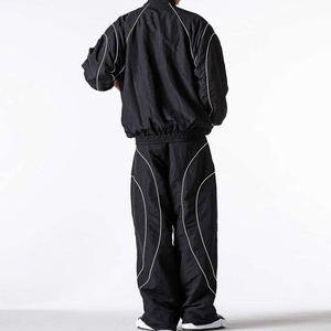 Custom Logo Casual Nylon Zip Set Unisex Reflective Winter <b>Windbreaker</b> Tracksuit Hooded Reversible Eco-Friendly Lightweight <b>Black</b> - Product Image 3