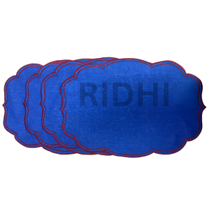 Manteles Individuales de Lino Azul 100% Ecológicos Ridhi con Bordado, Manteles de Tela Reutilizables al por Mayor para Bodas, Restaurantes, Hoteles - Product Image 1