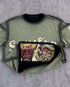 Camiseta Gráfica Oversize con Lavado Vintage Personalizado, Estilo Streetwear, Algodón Premium, Cuello Redondo, Estampado Personalizado para Hombre - Product Image 2