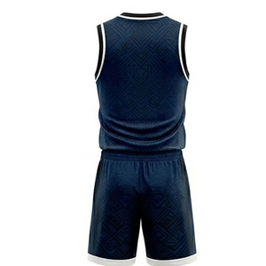Ensemble de maillot de basketball unisexe bleu foncé 2026 – Débardeur sans manches col en V et short noir dégradé, respirant et anti-humidité - Product Image 2