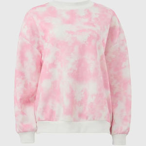 เสื้อสเวตเชิ้ตผู้หญิง คอกลม แขนยาว ลายมัดย้อม สีชมพูขาว ทรงโอเวอร์ไซส์ ผ้าถัก 100% คอตตอน ทรงปกติ ใส่ได้ในฤดูใบไม้ผลิ - Product Image 1