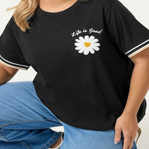 Women's Loose Fit Casual Embroidered T-Shirt Short Sleeve Lightweight Cotton Spandex Custom Logo Wholesale - Product Image 3