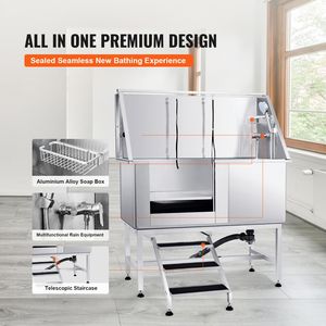 Vasca Professionale per Toelettatura Cani in Acciaio Inox da 50 Pollici con Scala, Rubinetto e Dispenser Sapone - Stazione Completa per il Bagno del Cane - Product Image 3