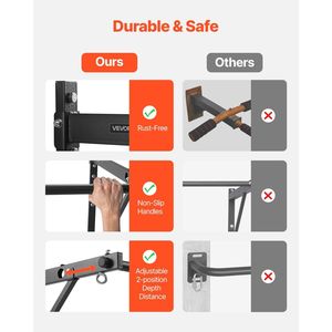 Barra per trazioni a parete da 50 cm di larghezza, in acciaio resistente, profondità regolabile 22-30 pollici, per allenamento parte superiore del corpo, barre orizzontali - Product Image 5