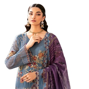 Ventes en gros de robes indiennes pakistanaises en mousseline de soie de marque Ramsha, 3 pièces, longues jusqu'au sol, pour les occasions spéciales - Product Image 1