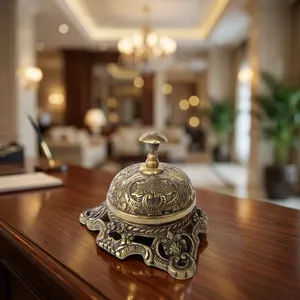 Handmade <b>Brass</b> Engraved Desk <b>Bell</b> Shiny Vintage Table Counter <b>Bell</b> for Home Hotel Reception Office Decor - Product Image 5