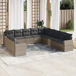 Grand ensemble de canapés de jardin en rotin PE gris avec pieds réglables, confortable et élégant, mobilier d'extérieur - Product Image 1