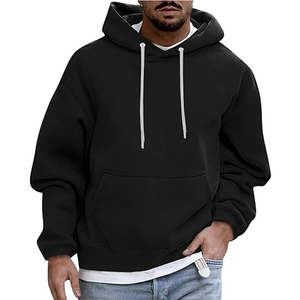 Sweat-shirt à capuche en molleton uni pour homme, coupe classique, tissé respirant, décontracté, manches longues, noir, service OEM - Product Image 5