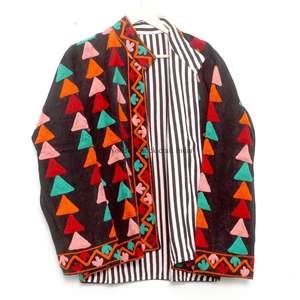 Veste Courte Décontractée pour Femme, Broderie Florale Boutonnée, Faite Main, Écologique, Style Plage, Hiver - Product Image 6