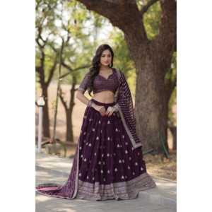 Faux Blooming Con Lentejuelas E hilo Trabajo Bordado Lehenga Choli Con Dupatta - Product Image 5