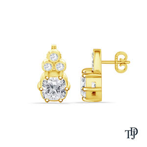 Boucles d'oreilles pendantes en or 18 carats avec diamant de laboratoire taille coussin à six griffes et ensemble trio - Product Image 6