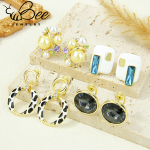 Bold Fashion America Style 14K Gold Plated <b>Crystal</b> Drop <b>Earrings</b> High Quality Irregular Unique Hoop <b>Earring</b> For Bulk Sale - Product Image 5