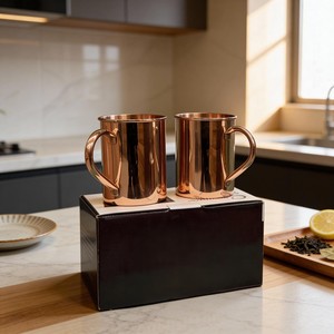 Ensemble de deux tasses en cuivre, ensemble de vaisselle en cuivre fait main pour le café, le thé et les cocktails, ensemble de tasses en cuivre de qualité supérieure avec poignées - Product Image 3