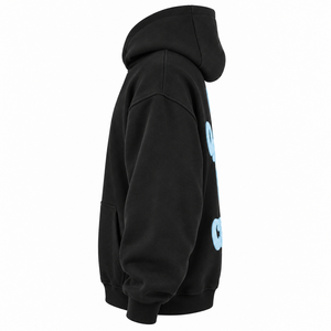 Sudadera con Capucha Negra para Hombre, Corte Holgado, Diseño con Letras Estampadas en la Espalda, Ropa Casual de Otoño, Tejido de Punto 100% Algodón, OEM - Product Image 4